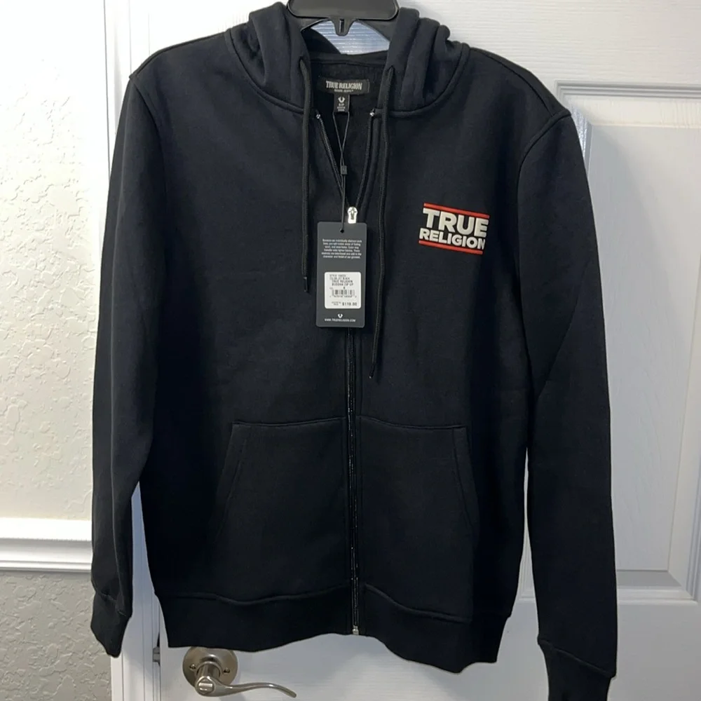 True Religion Buddha Graphic Zip Hoodie Y2K Streetwear Black Red NWT Small